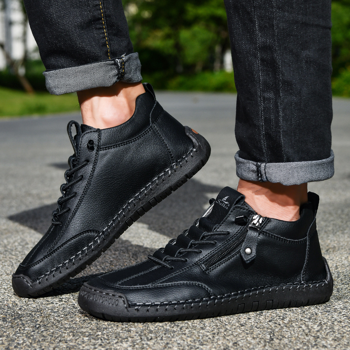 Herren Schuhe Nubukleder seitlicher Reißverschluss gepolstert rutschfeste Gummisohle flexibel Alltag