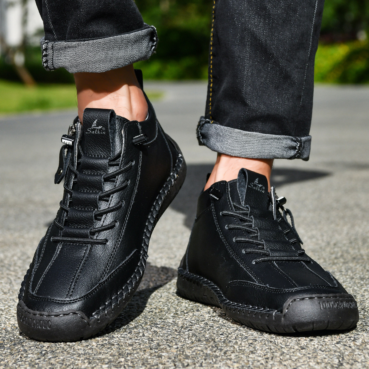 Herren Schuhe Nubukleder seitlicher Reißverschluss gepolstert rutschfeste Gummisohle flexibel Alltag
