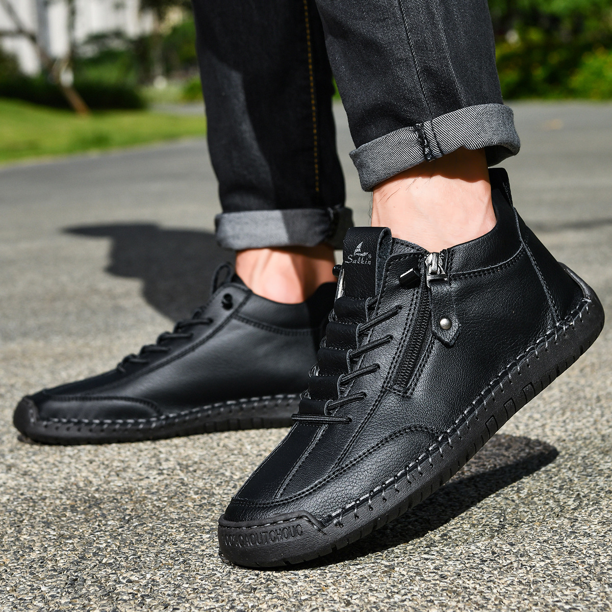 Herren Schuhe Nubukleder seitlicher Reißverschluss gepolstert rutschfeste Gummisohle flexibel Alltag