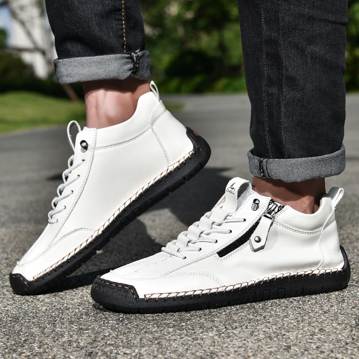 Herren Schuhe Nubukleder seitlicher Reißverschluss gepolstert rutschfeste Gummisohle flexibel Alltag