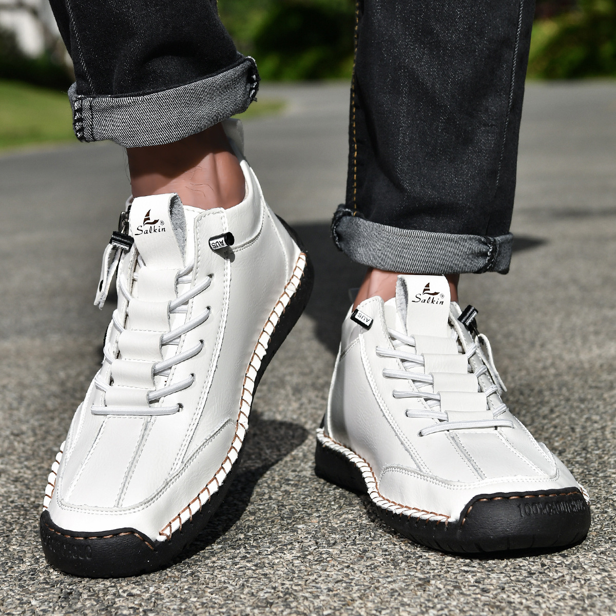 Herren Schuhe Nubukleder seitlicher Reißverschluss gepolstert rutschfeste Gummisohle flexibel Alltag