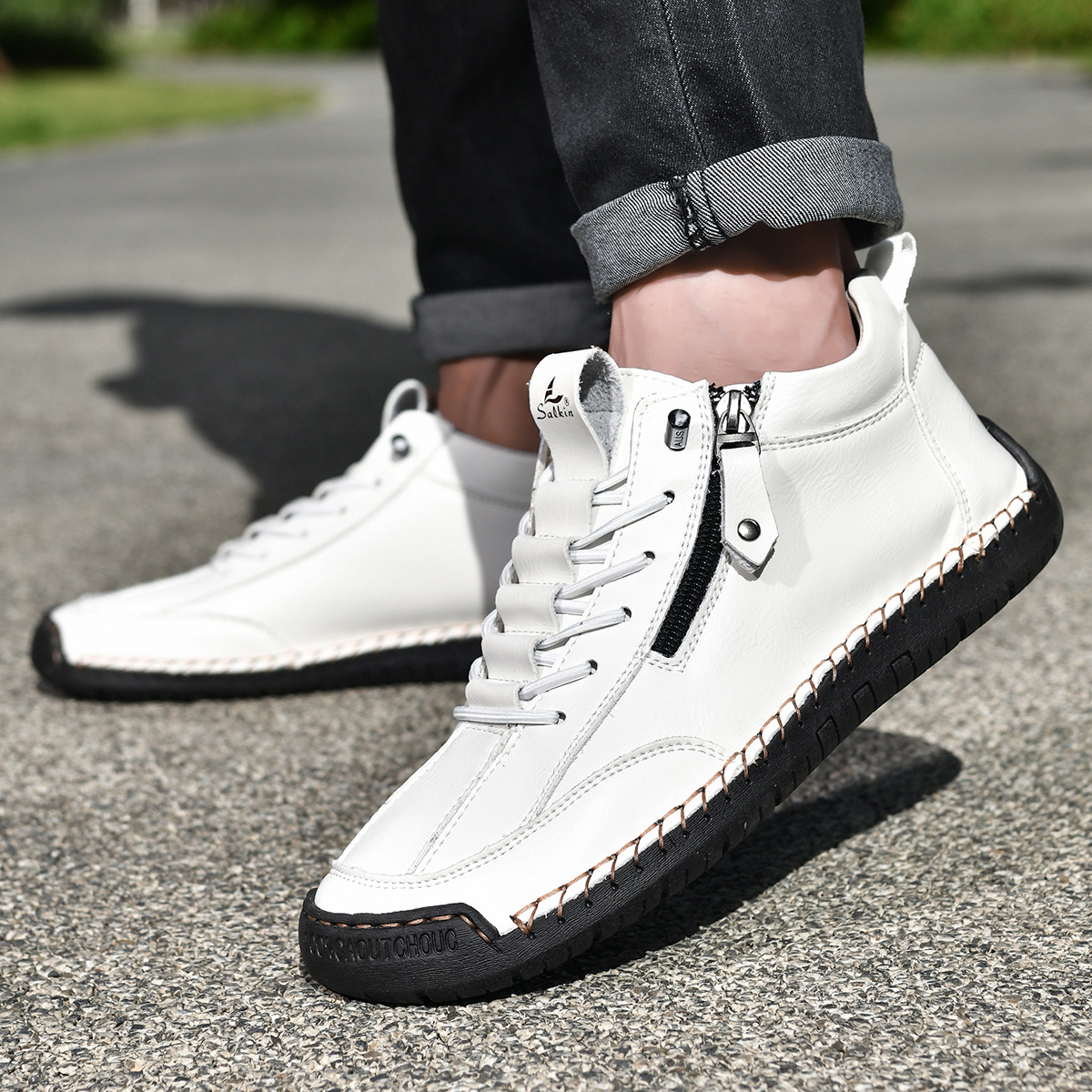 Herren Schuhe Nubukleder seitlicher Reißverschluss gepolstert rutschfeste Gummisohle flexibel Alltag