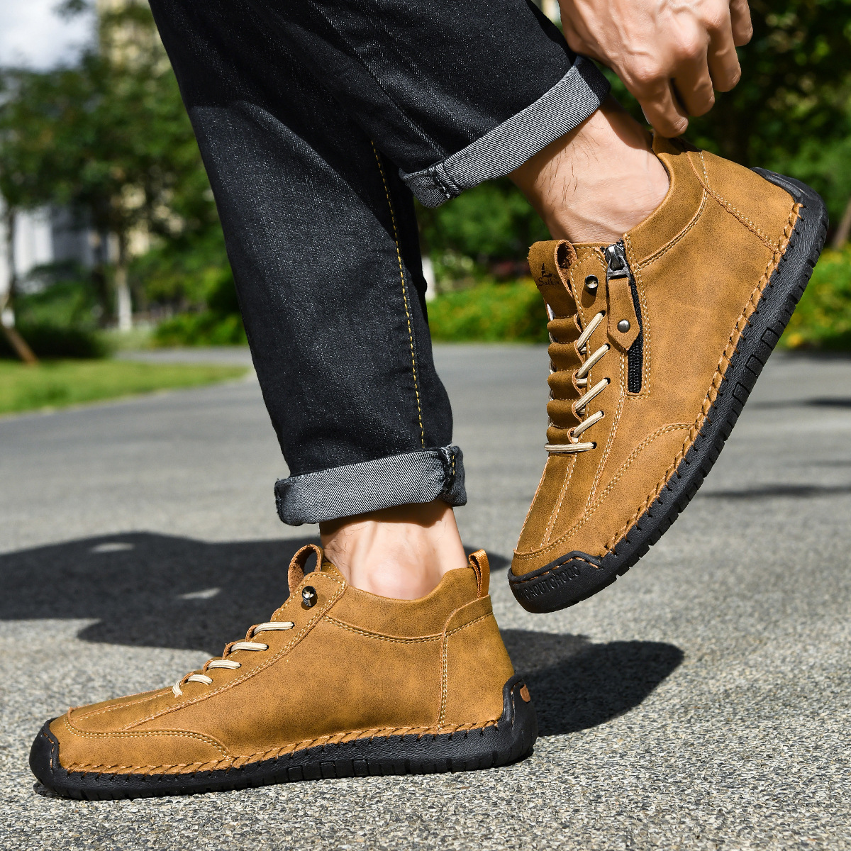 Herren Schuhe Nubukleder seitlicher Reißverschluss gepolstert rutschfeste Gummisohle flexibel Alltag