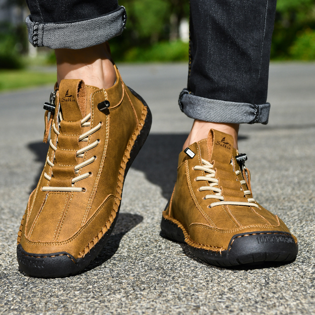 Herren Schuhe Nubukleder seitlicher Reißverschluss gepolstert rutschfeste Gummisohle flexibel Alltag