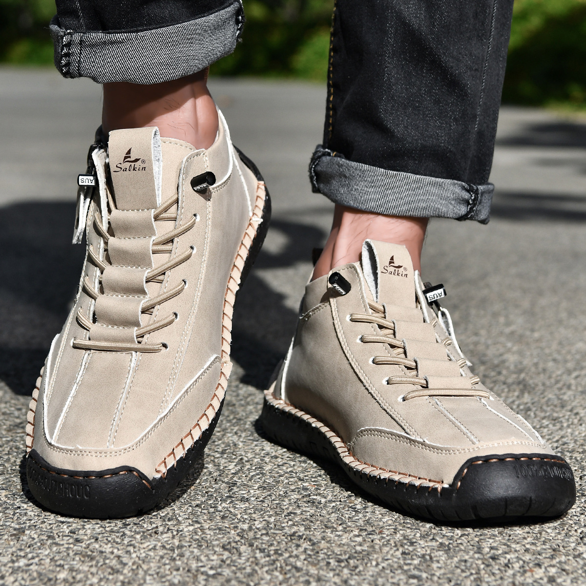 Herren Schuhe Nubukleder seitlicher Reißverschluss gepolstert rutschfeste Gummisohle flexibel Alltag