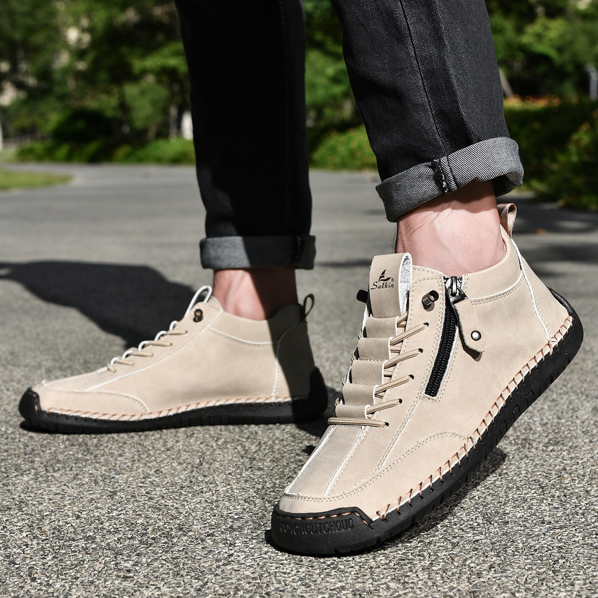 Herren Schuhe Nubukleder seitlicher Reißverschluss gepolstert rutschfeste Gummisohle flexibel Alltag