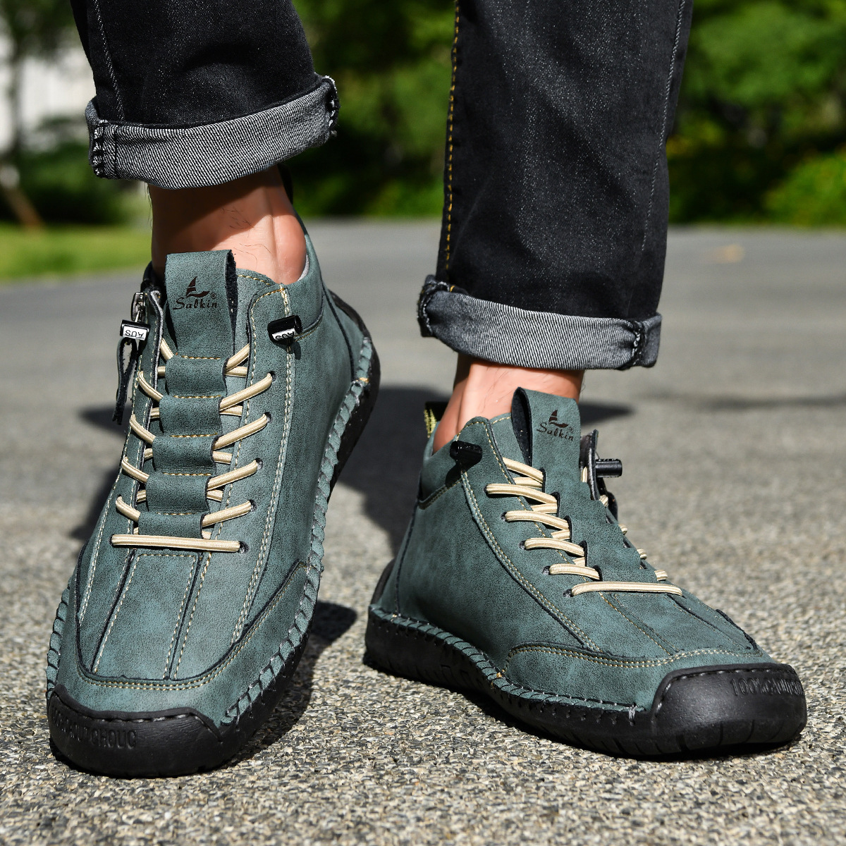 Herren Schuhe Nubukleder seitlicher Reißverschluss gepolstert rutschfeste Gummisohle flexibel Alltag