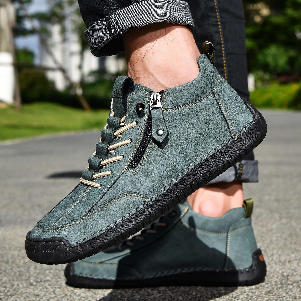 Herren Schuhe Nubukleder seitlicher Reißverschluss gepolstert rutschfeste Gummisohle flexibel Alltag
