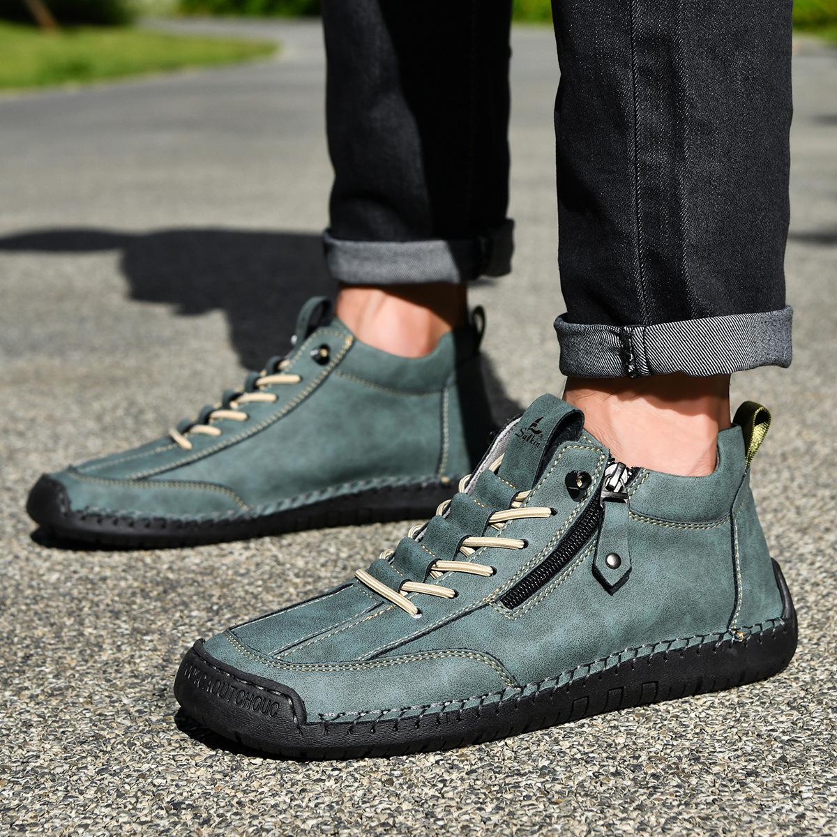 Herren Schuhe Nubukleder seitlicher Reißverschluss gepolstert rutschfeste Gummisohle flexibel Alltag