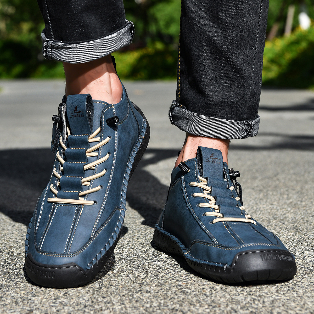 Herren Schuhe Nubukleder seitlicher Reißverschluss gepolstert rutschfeste Gummisohle flexibel Alltag