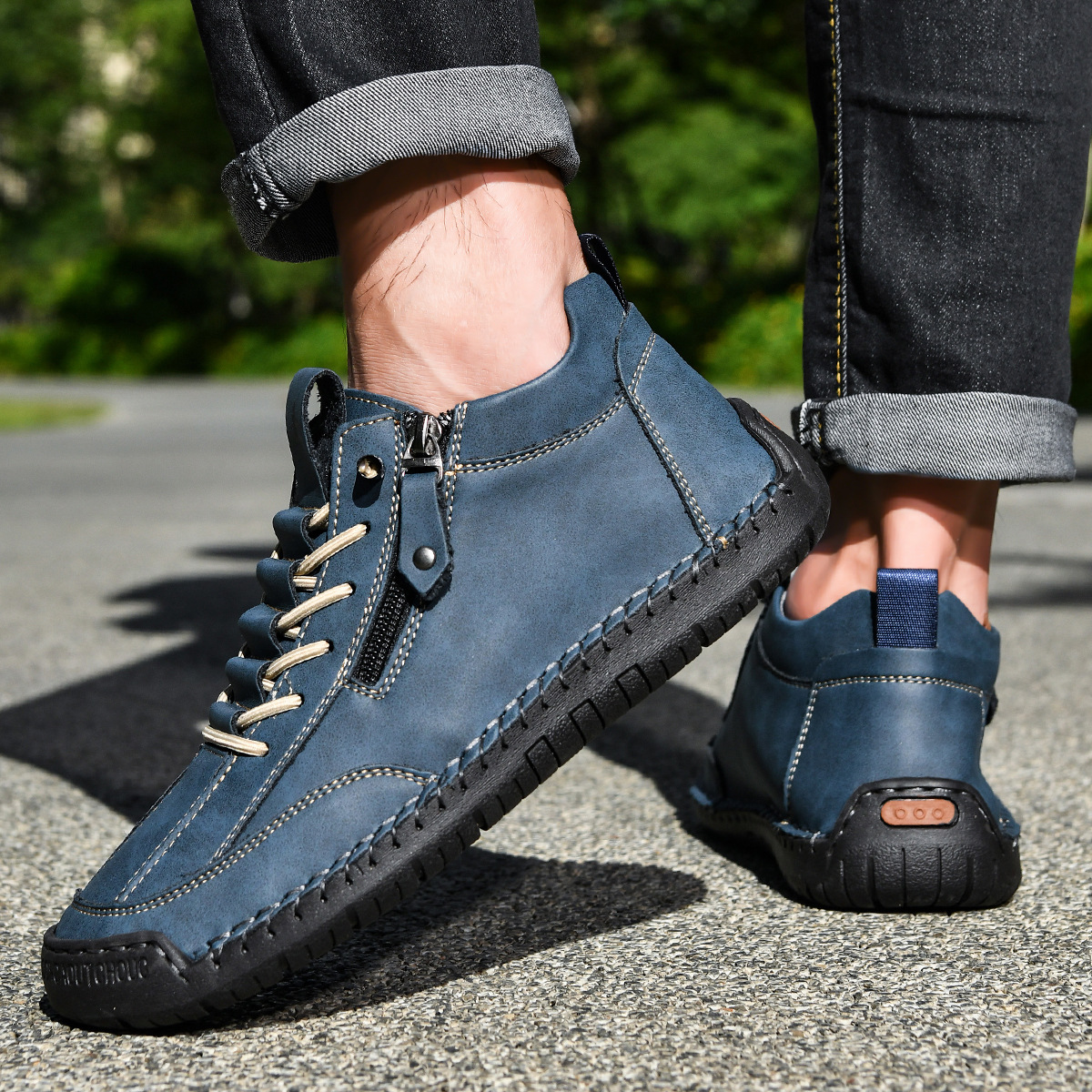 Herren Schuhe Nubukleder seitlicher Reißverschluss gepolstert rutschfeste Gummisohle flexibel Alltag