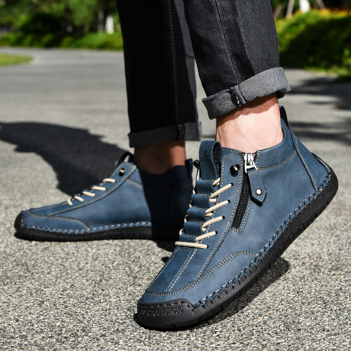 Herren Schuhe Nubukleder seitlicher Reißverschluss gepolstert rutschfeste Gummisohle flexibel Alltag