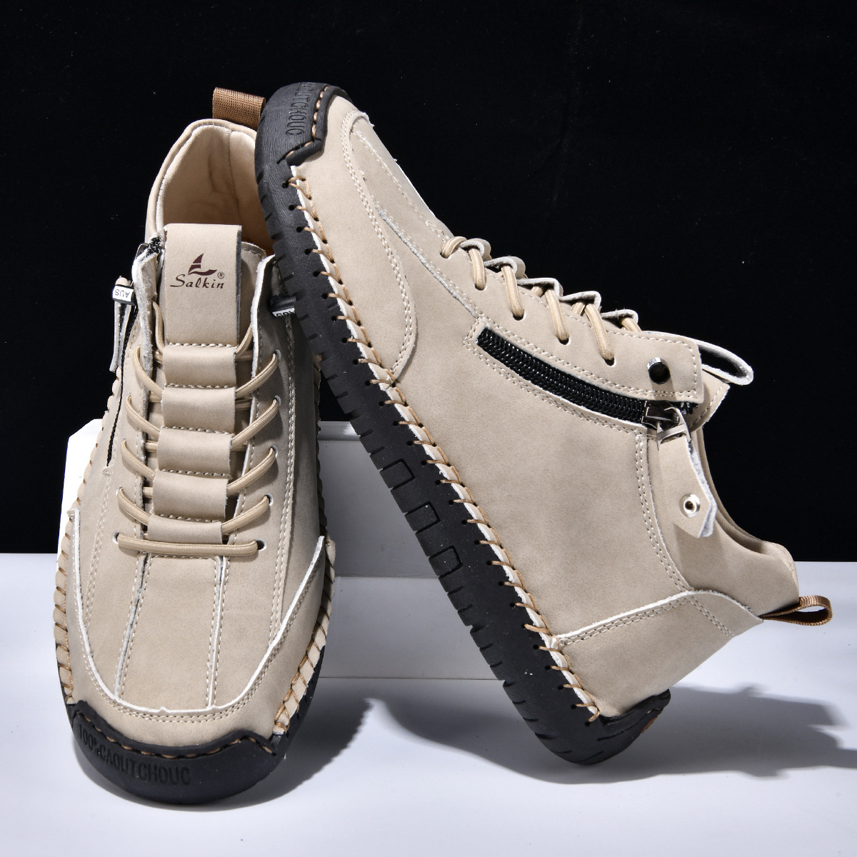 Herren Schuhe Nubukleder seitlicher Reißverschluss gepolstert rutschfeste Gummisohle flexibel Alltag