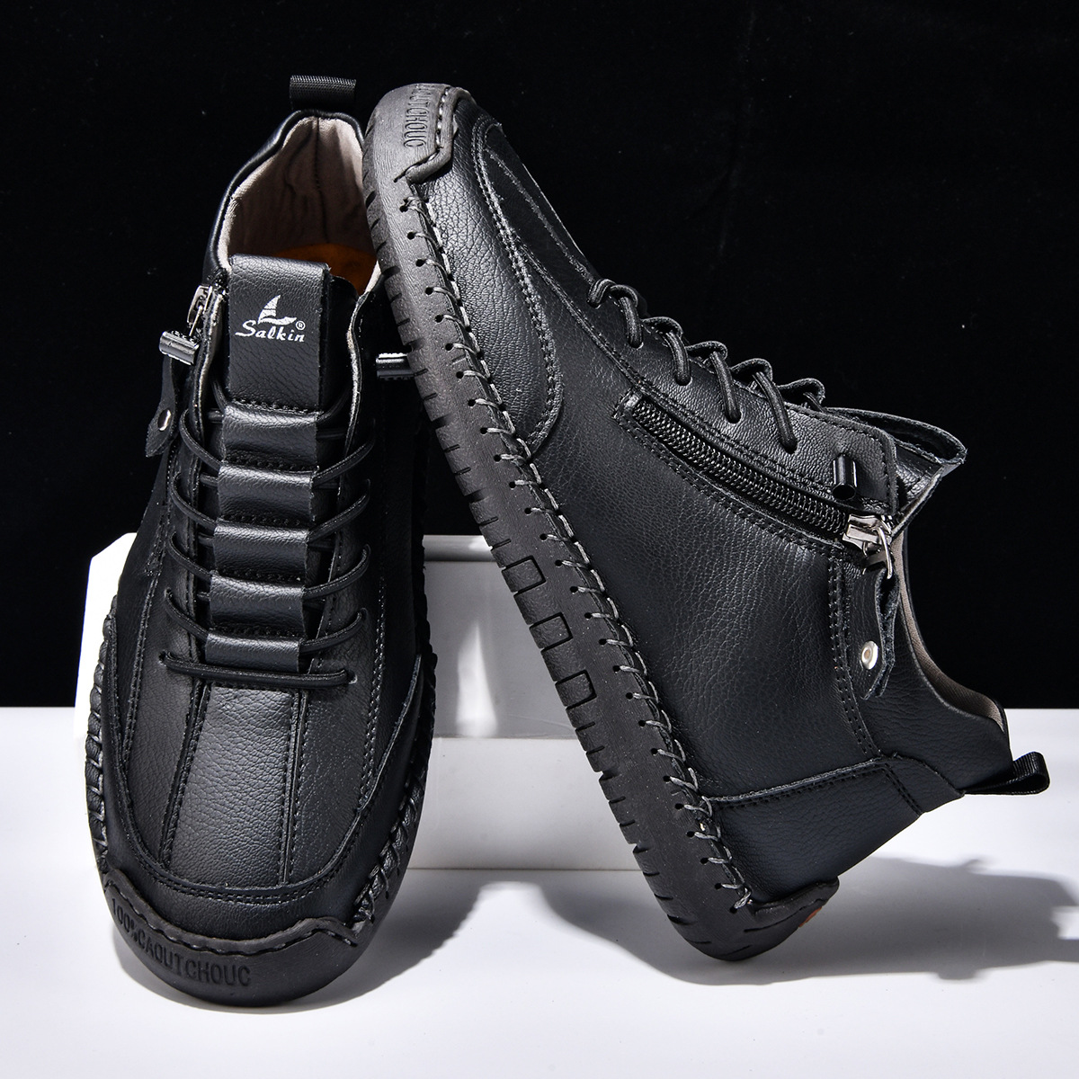 Herren Schuhe Nubukleder seitlicher Reißverschluss gepolstert rutschfeste Gummisohle flexibel Alltag