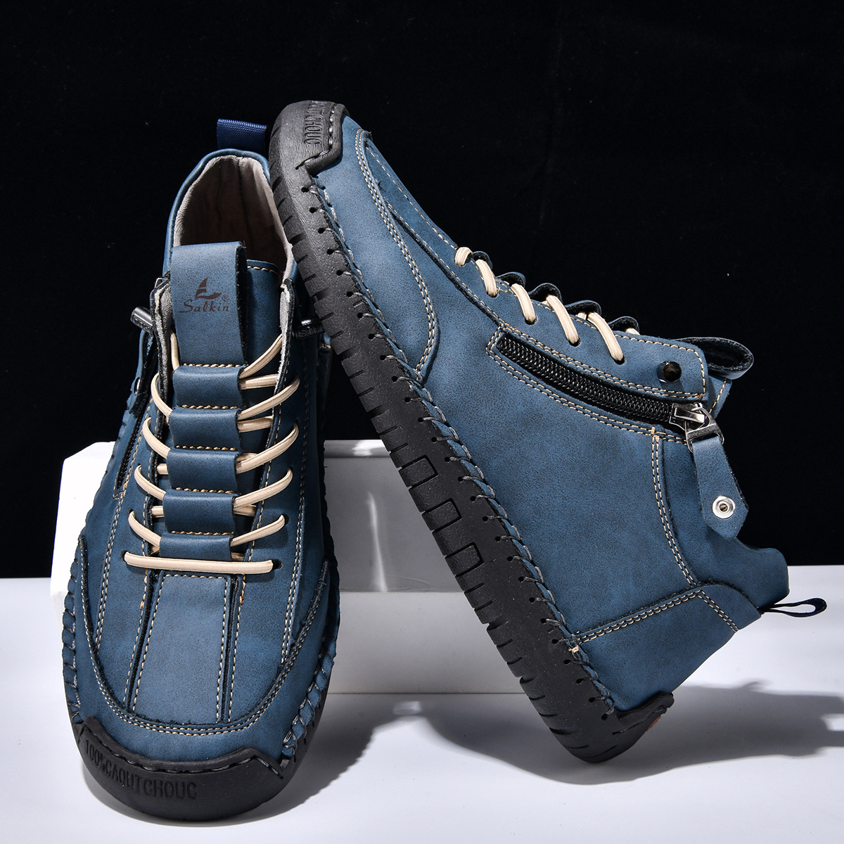 Herren Schuhe Nubukleder seitlicher Reißverschluss gepolstert rutschfeste Gummisohle flexibel Alltag
