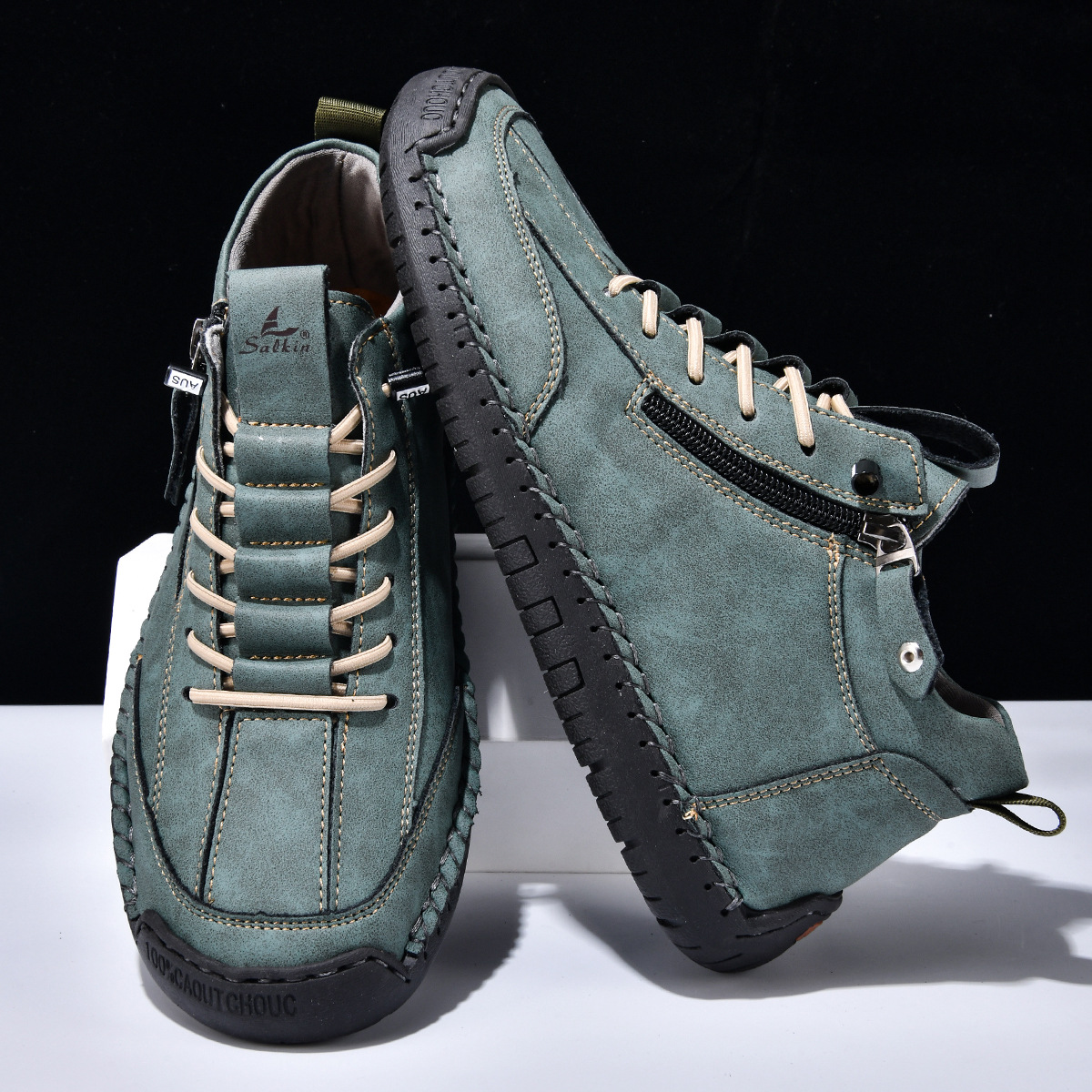 Herren Schuhe Nubukleder seitlicher Reißverschluss gepolstert rutschfeste Gummisohle flexibel Alltag