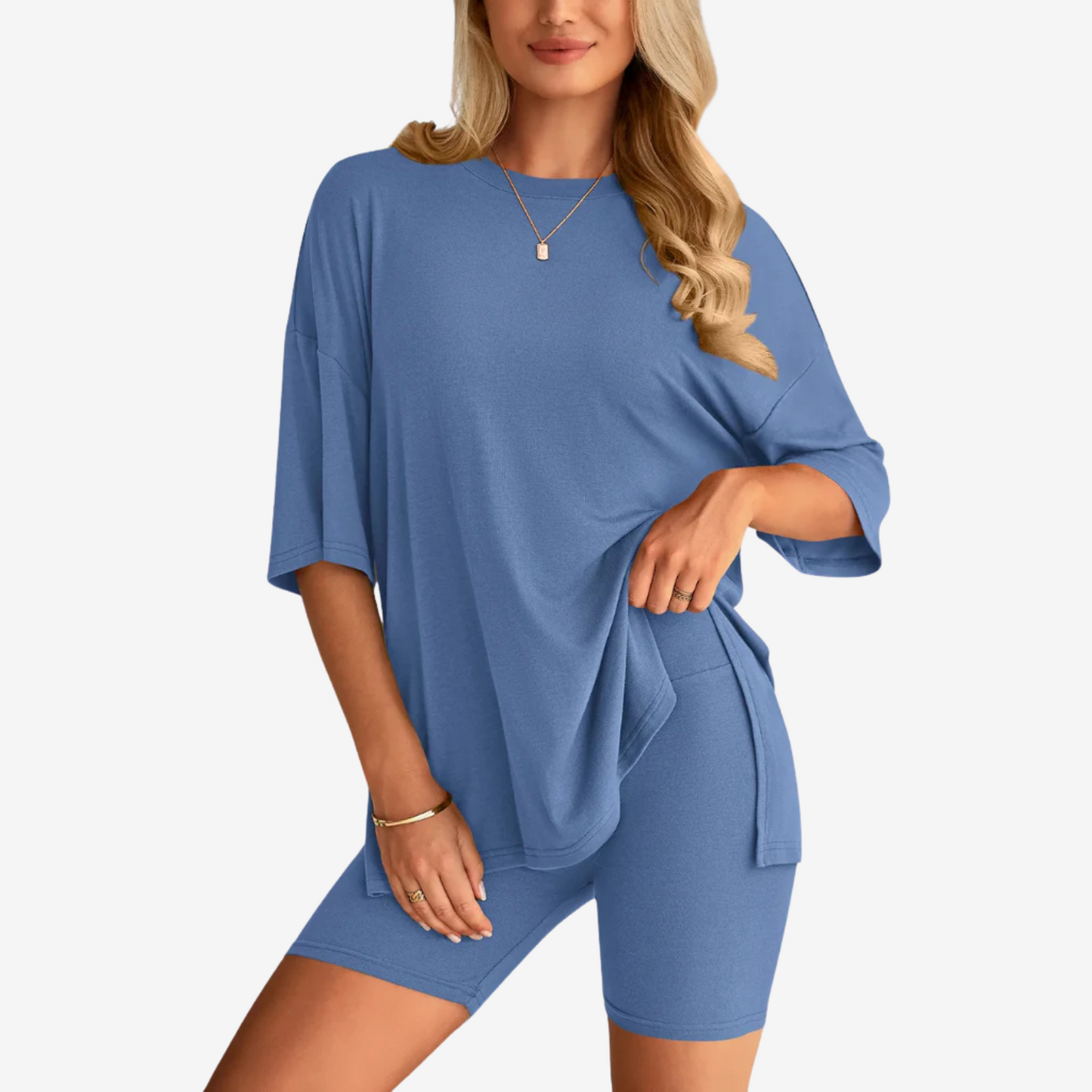 Damen T-Shirt und Shorts Set oversized locker geschnitten mit elastischem Bund bequem atmungsaktiv