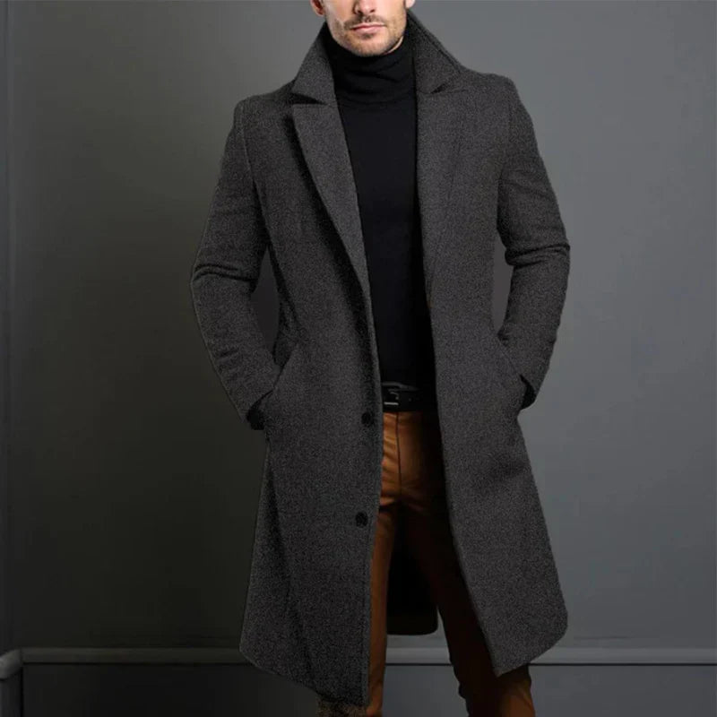 Herren Wollmantel lang geschnittener klassischer Trench-Stil-elegant warm