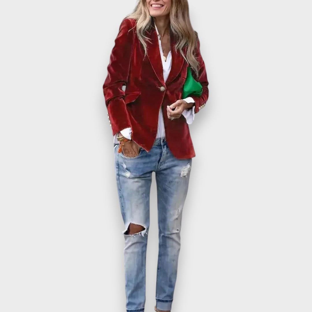 Damen Blazer Langarm Regular Fit Tailliert Einfarbig Elegant Business Freizeit Jacke