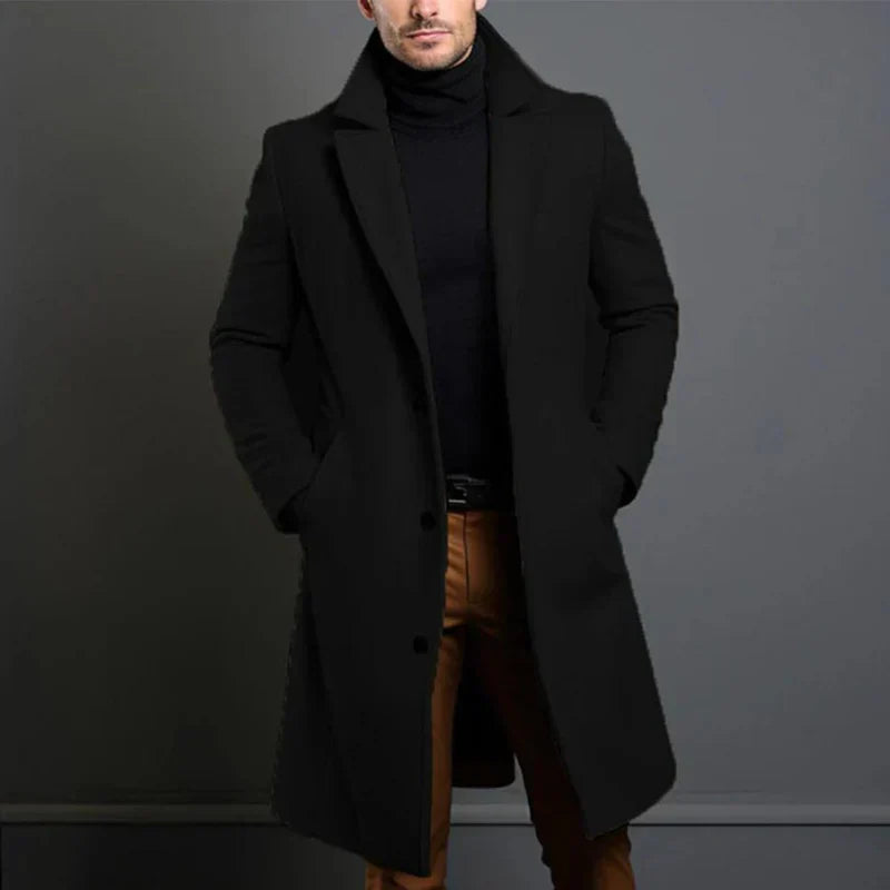 Herren Wollmantel lang geschnittener klassischer Trench-Stil-elegant warm