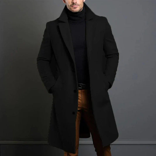 Herren Wollmantel lang geschnittener klassischer Trench-Stil-elegant warm