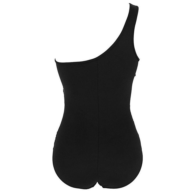 Damen Plus-Size Badeanzug One-Shoulder Schwarz Rot Blau Push-Up Mesh