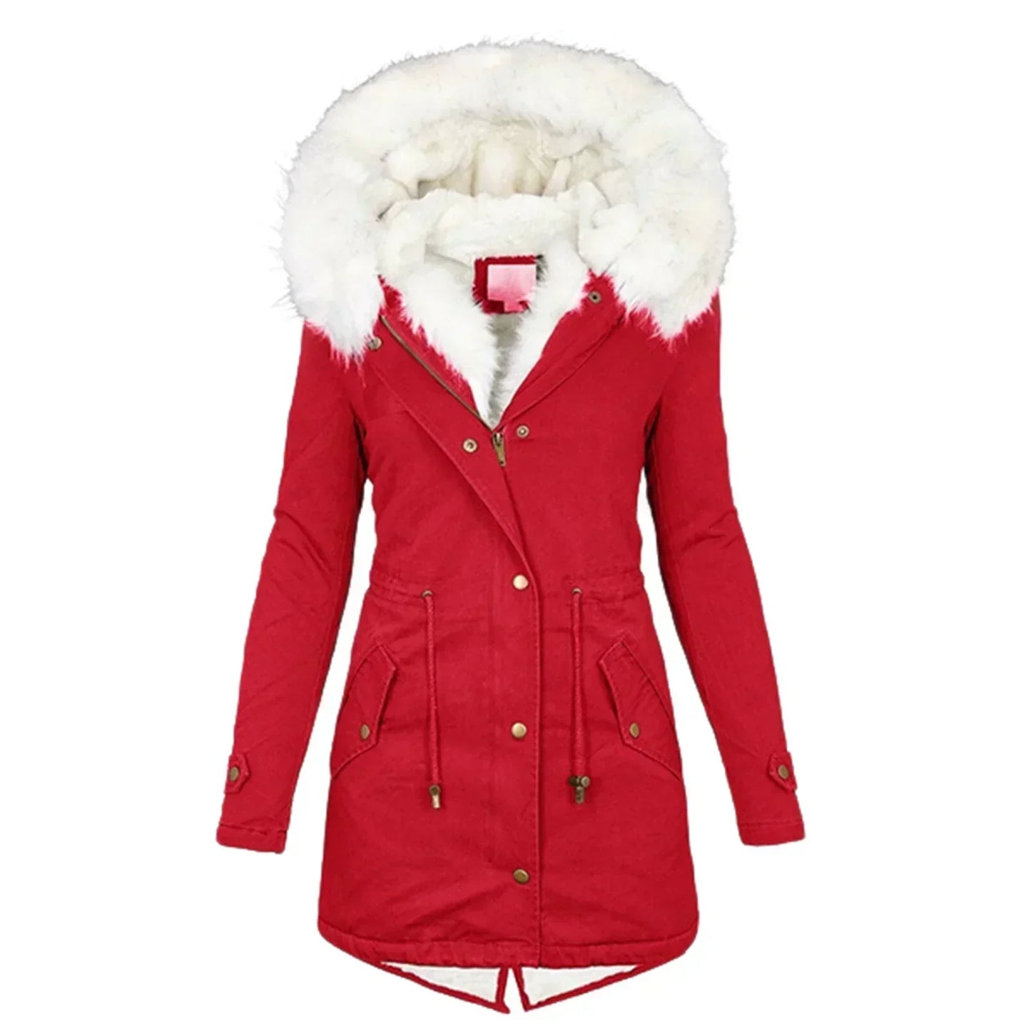 Damen Wintermantel Regular Fit Kapuze Tailliert Warm Gefüttert Winddicht Elegant Freizeit Outdoor
