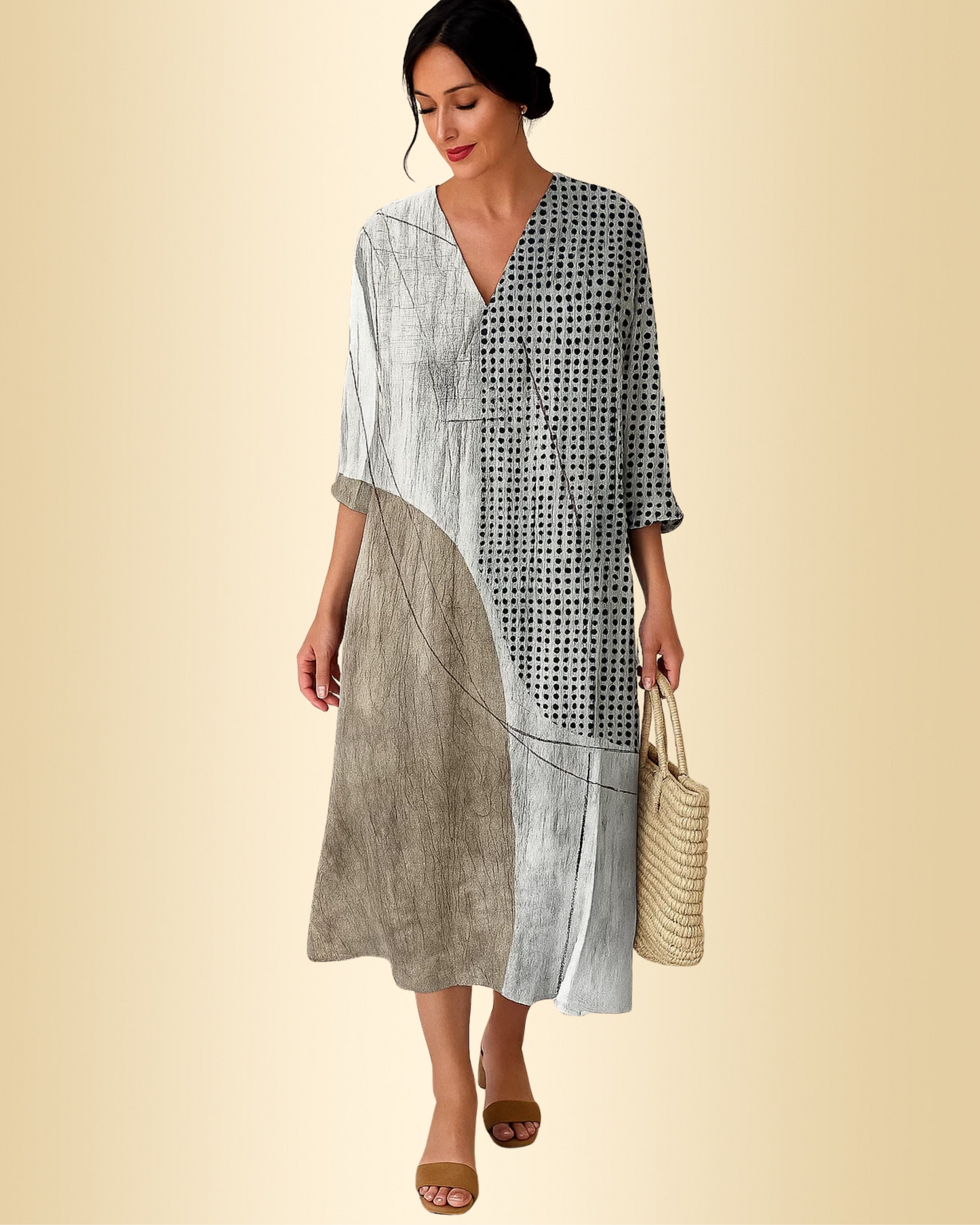Damen Kleid abstraktes Muster locker Passform leicht fließend sommerlich bequem