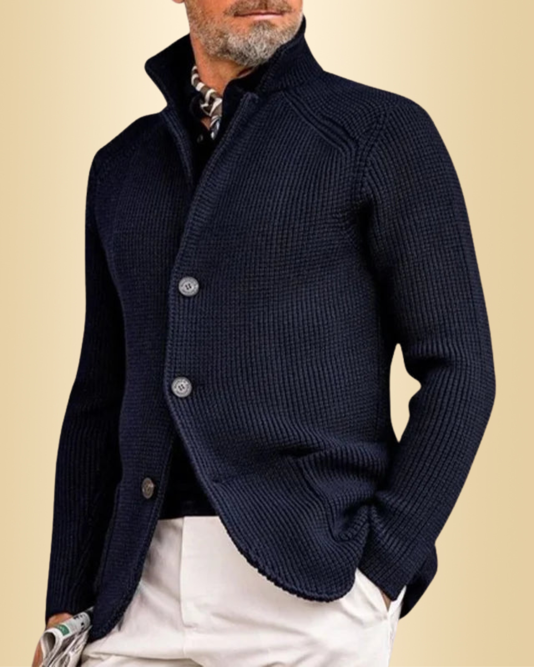 Herren Strickjacke Regular Fit Stehkragen Weich Warm Alltag Business Casual Komfort