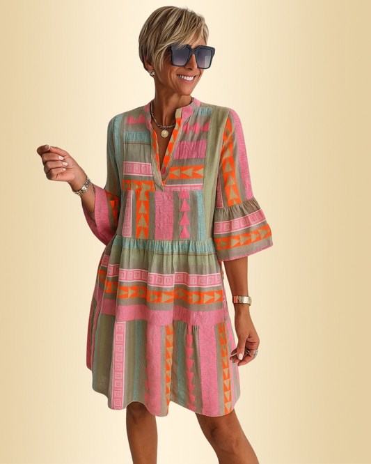 Damen Kleid Boho Stufen-Design locker Passform fließend vielseitig bequem