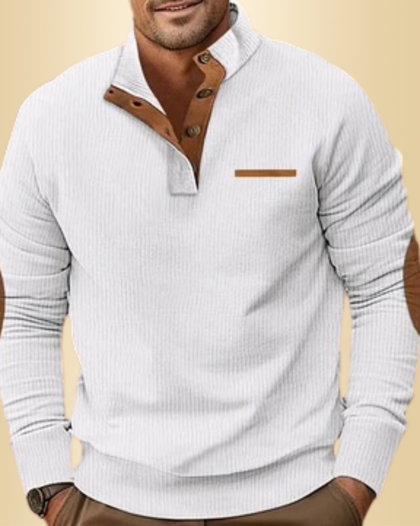 Herren Strickpullover Knopfkragen, Langarm bequeme warme atmungsaktive normale Passform
