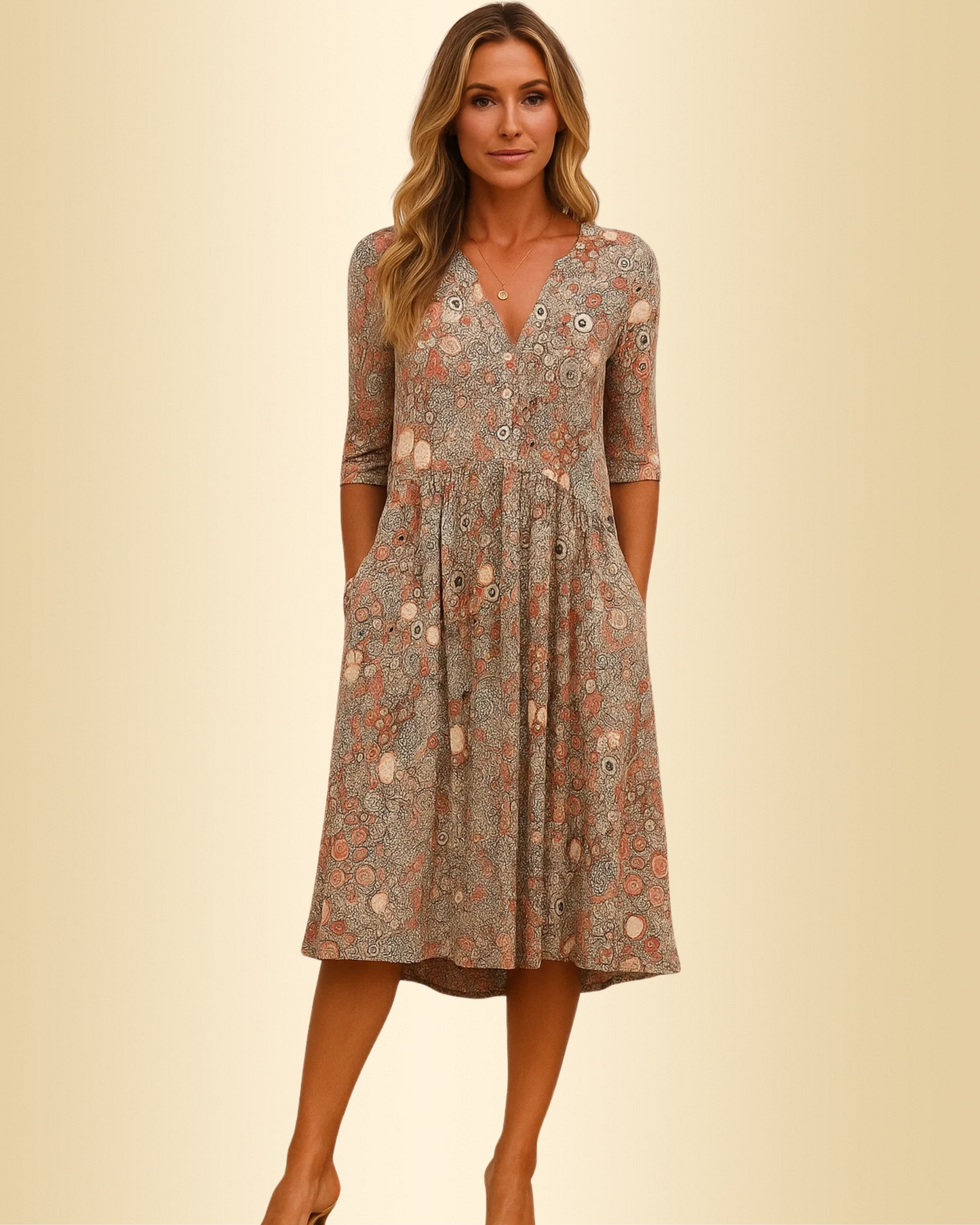 Damen Kleid V-Ausschnitt kurzarm locker fallend elegante Passform für Alltag und besondere Anlässe