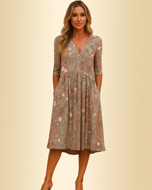 Damen Kleid V-Ausschnitt kurzarm locker fallend elegante Passform für Alltag und besondere Anlässe