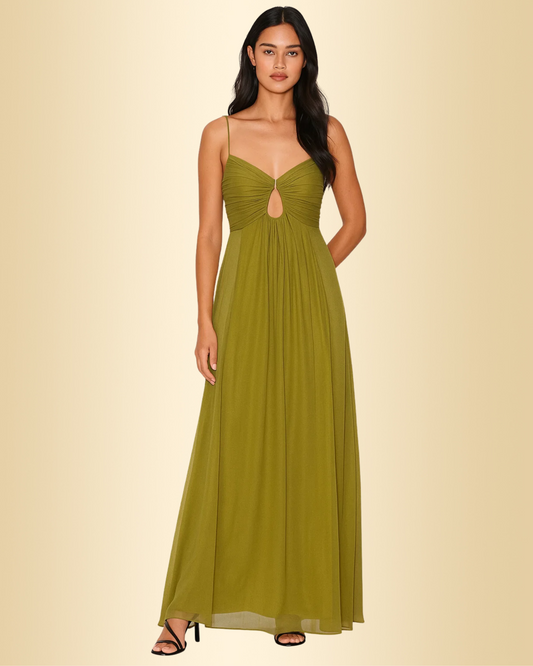 Damen Maxikleid – Keyhole-Ausschnitt, Elegant & Stilvoll