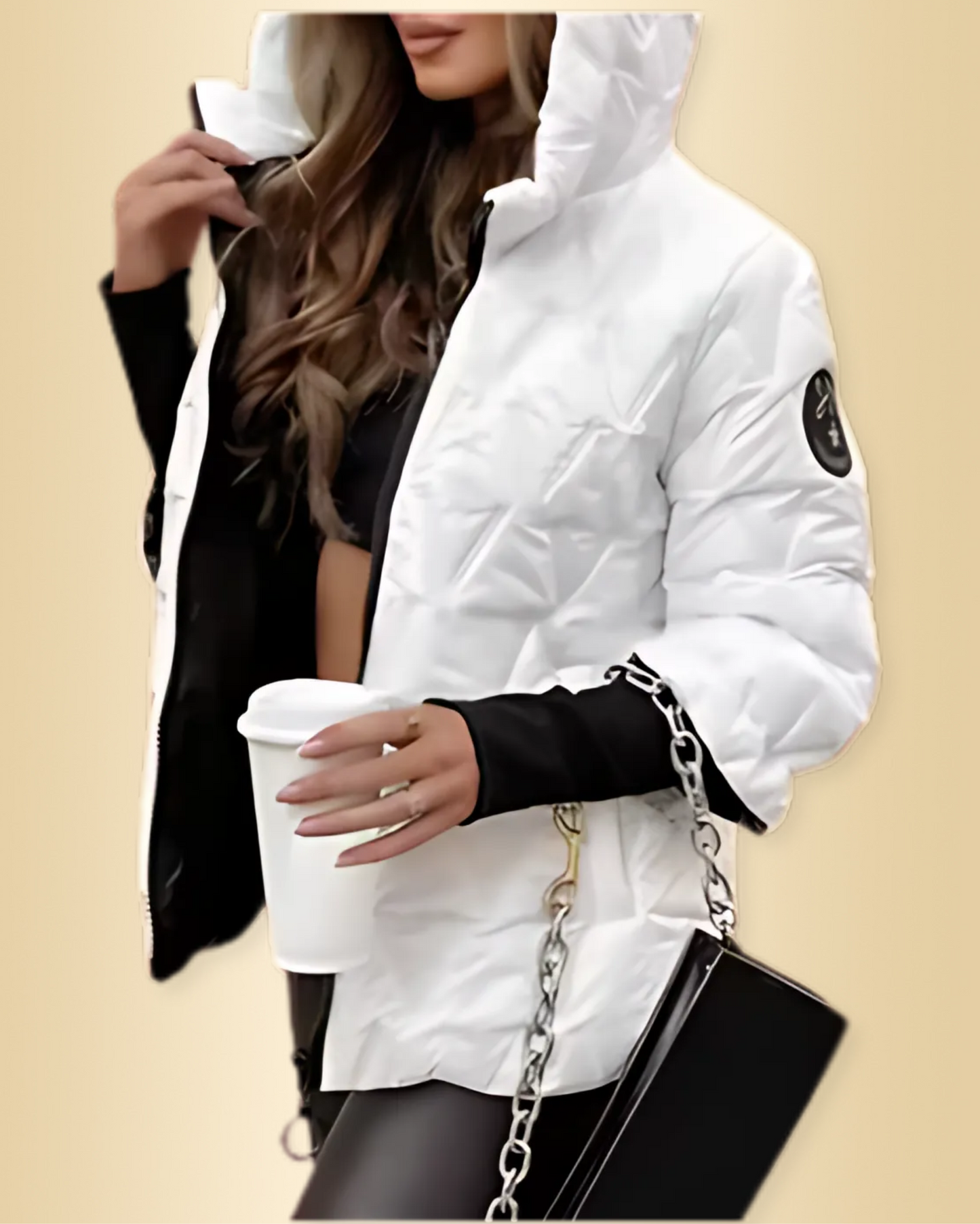 Damen Steppjacke Regular Fit Kapuze Reißverschluss Leicht Warm Wasserabweisend Alltag Freizeit Elegant