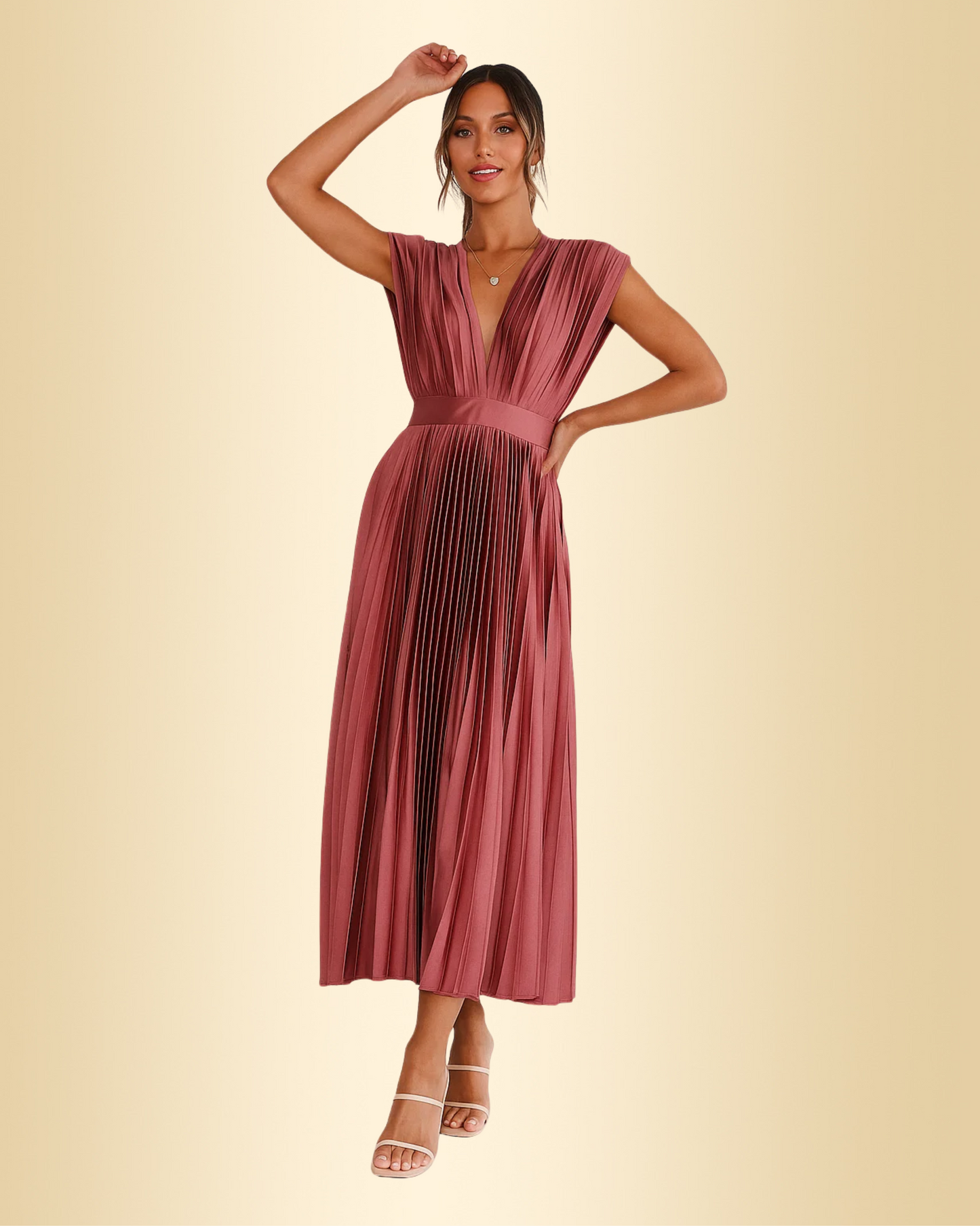 Damen Plisseekleid verstellbare Taille Kordelzug locker Passform elegant fließend