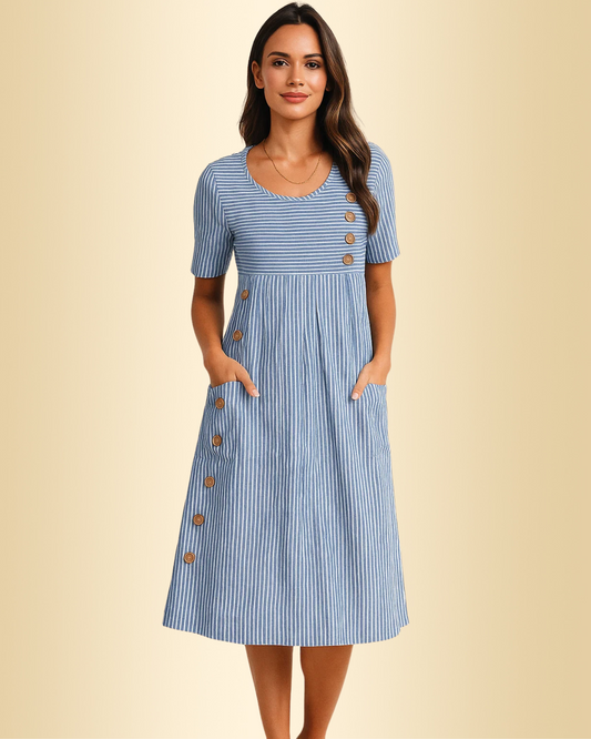 Damen Kleid gestreift locker Passform Rundhals sommerlich atmungsaktiv bequem