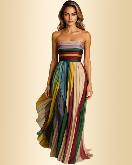 Damen trägerloses Maxikleid fließend ärmellos leicht elegant knöchellang