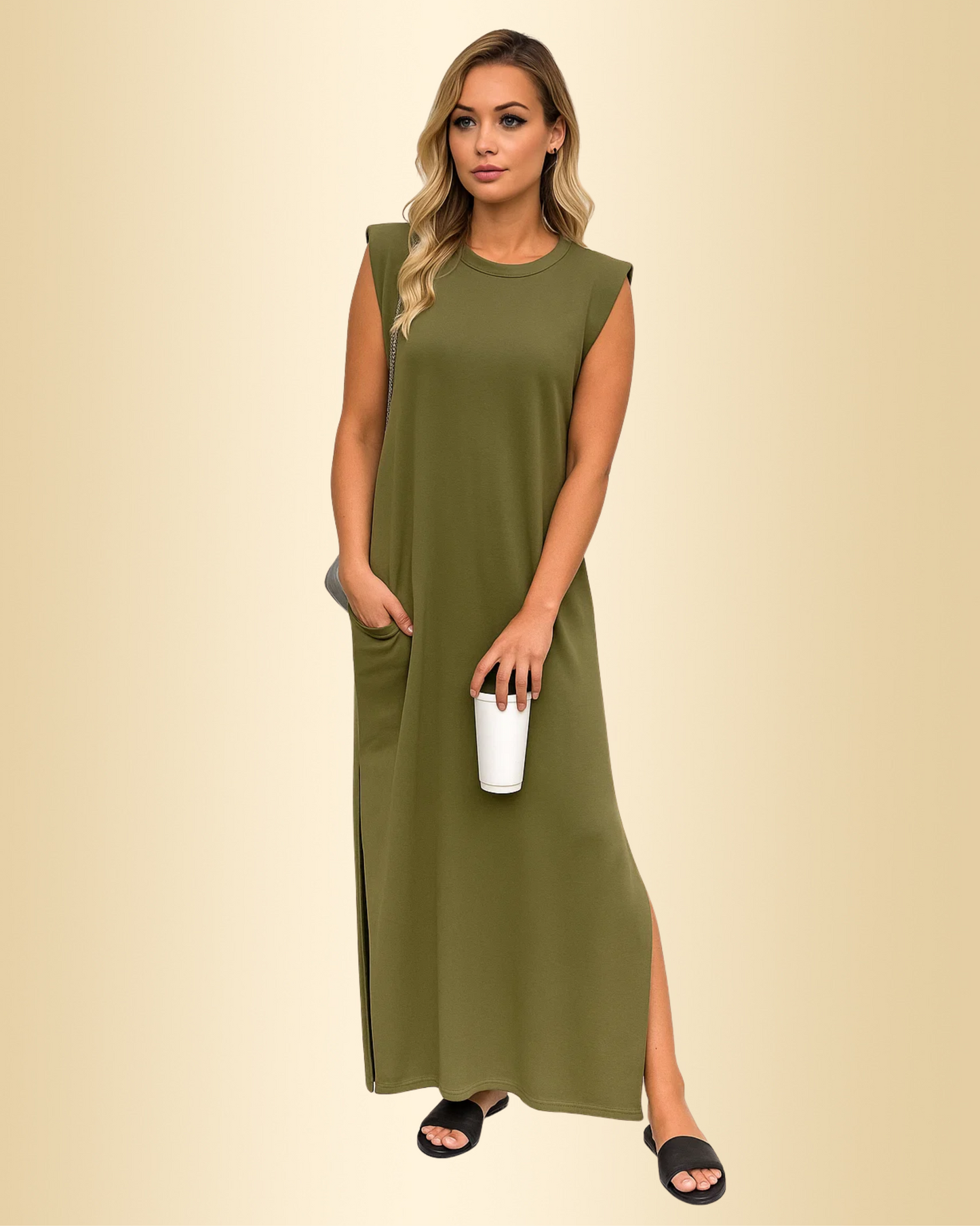 Damen Maxikleid A-Linie ärmellos locker Passform sommerlich leicht fließend