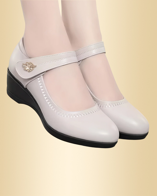 Damen Lederschuhe Keilabsatz Riemenverschluss rutschfest bequem elegant