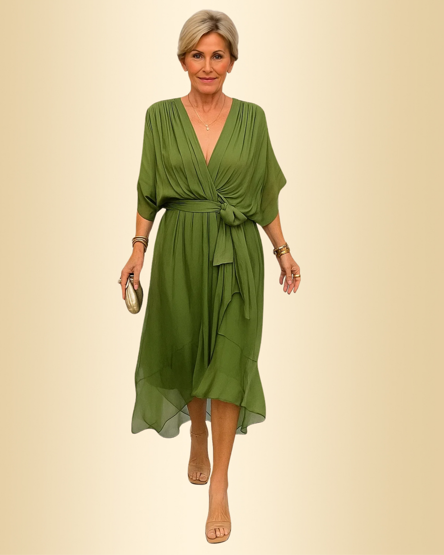 Damen Kleid V-Ausschnitt fließend leicht locker elegant