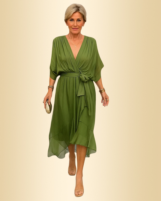 Damen Kleid V-Ausschnitt fließend leicht locker elegant