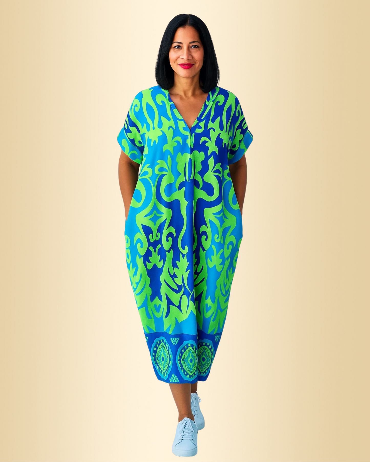 Damen Kleid fließend gemustert figurbetont leicht bequem elegant