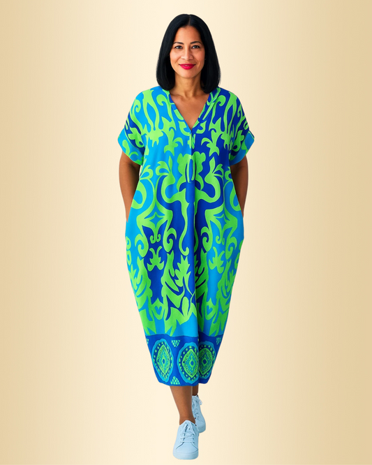 Damen Kleid fließend gemustert figurbetont leicht bequem elegant