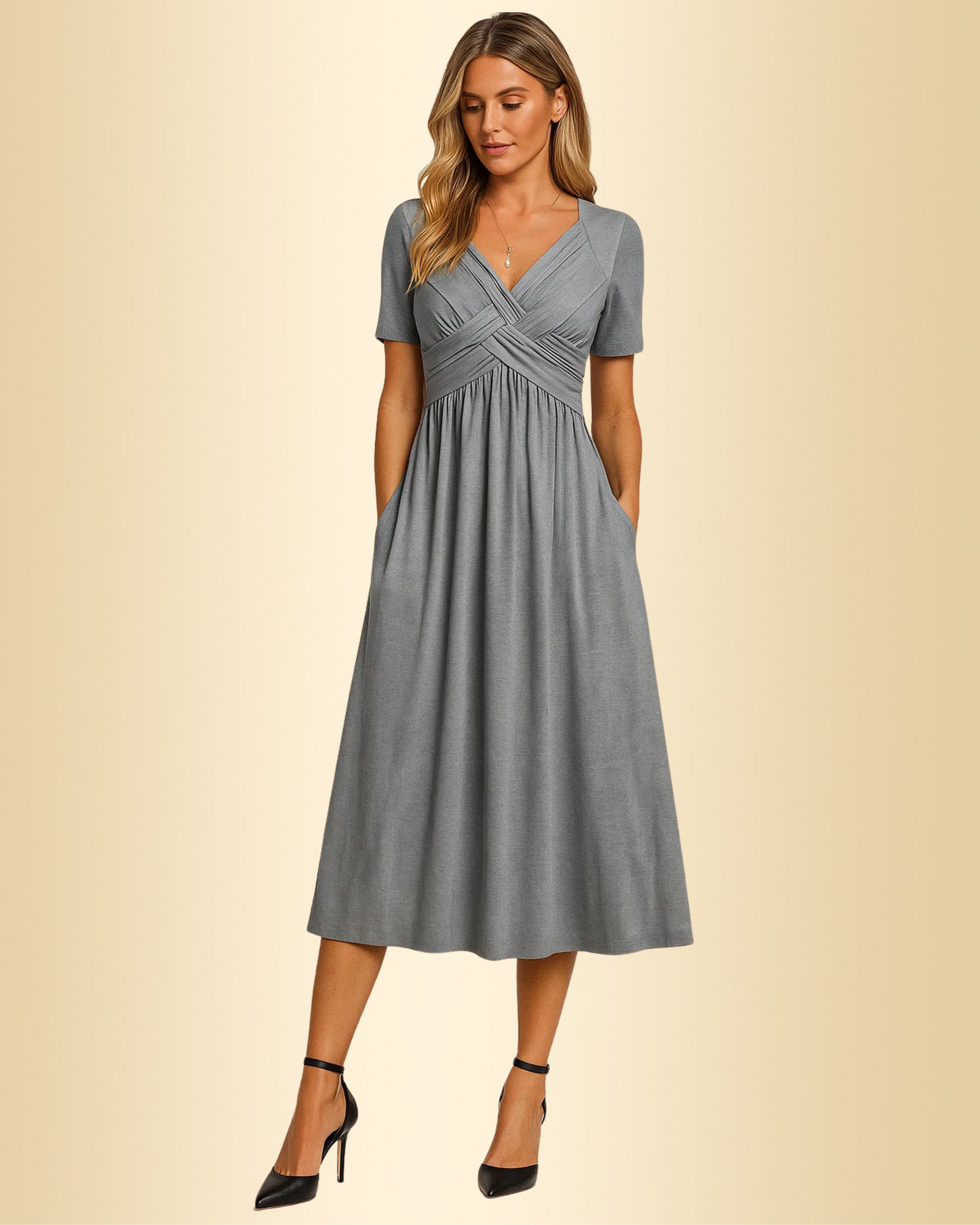 Damen Midikleid A-Linie locker Passform weich bequem vielseitig elegant