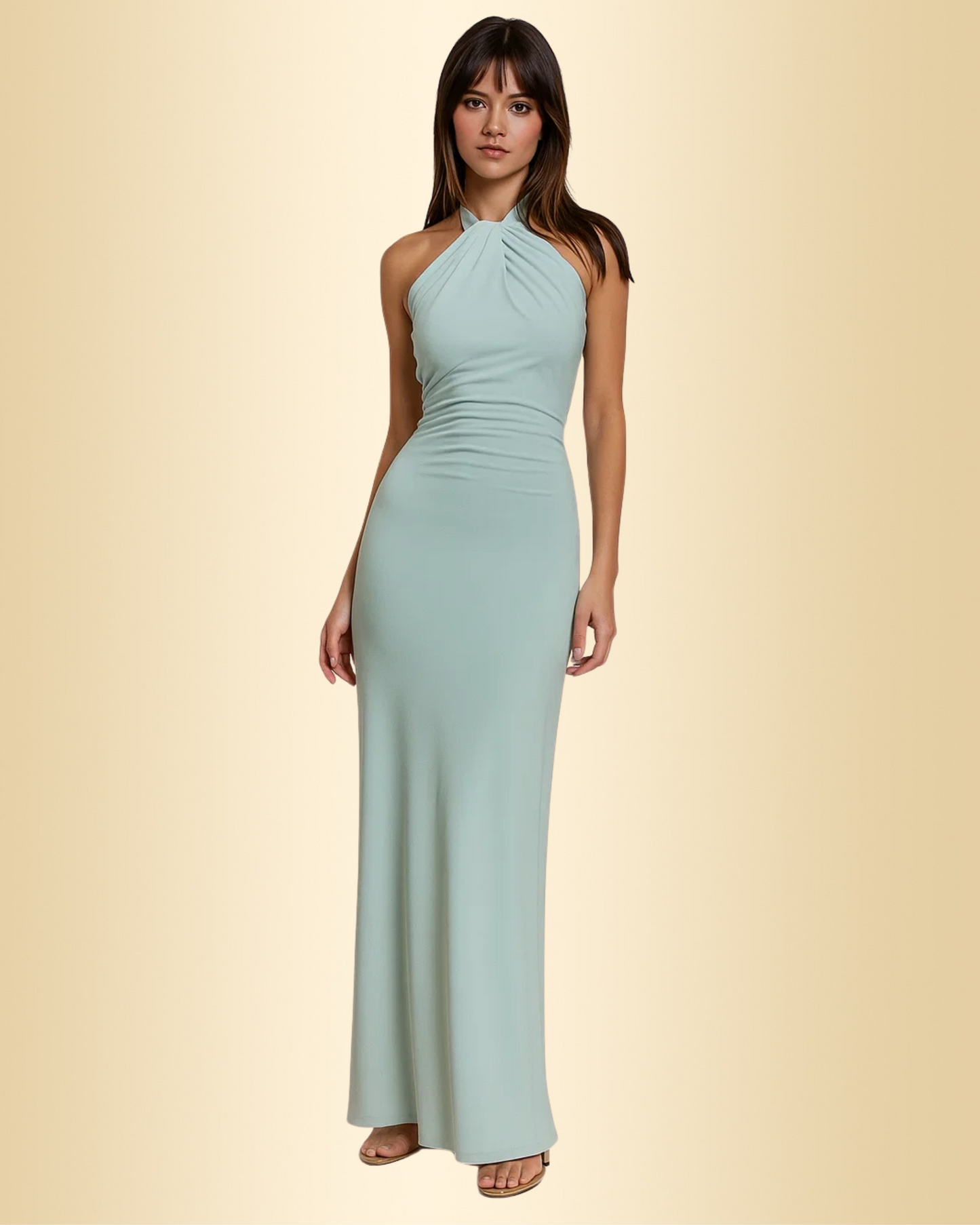 Damen Maxikleid Neckholder figurbetont drapiert elegant lang