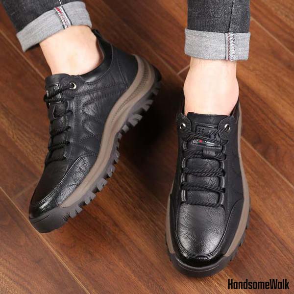 Herren Winterschuhe warm gefüttert rutschfest wasserdicht ergonomisch Slip-On Alltag PU Leder