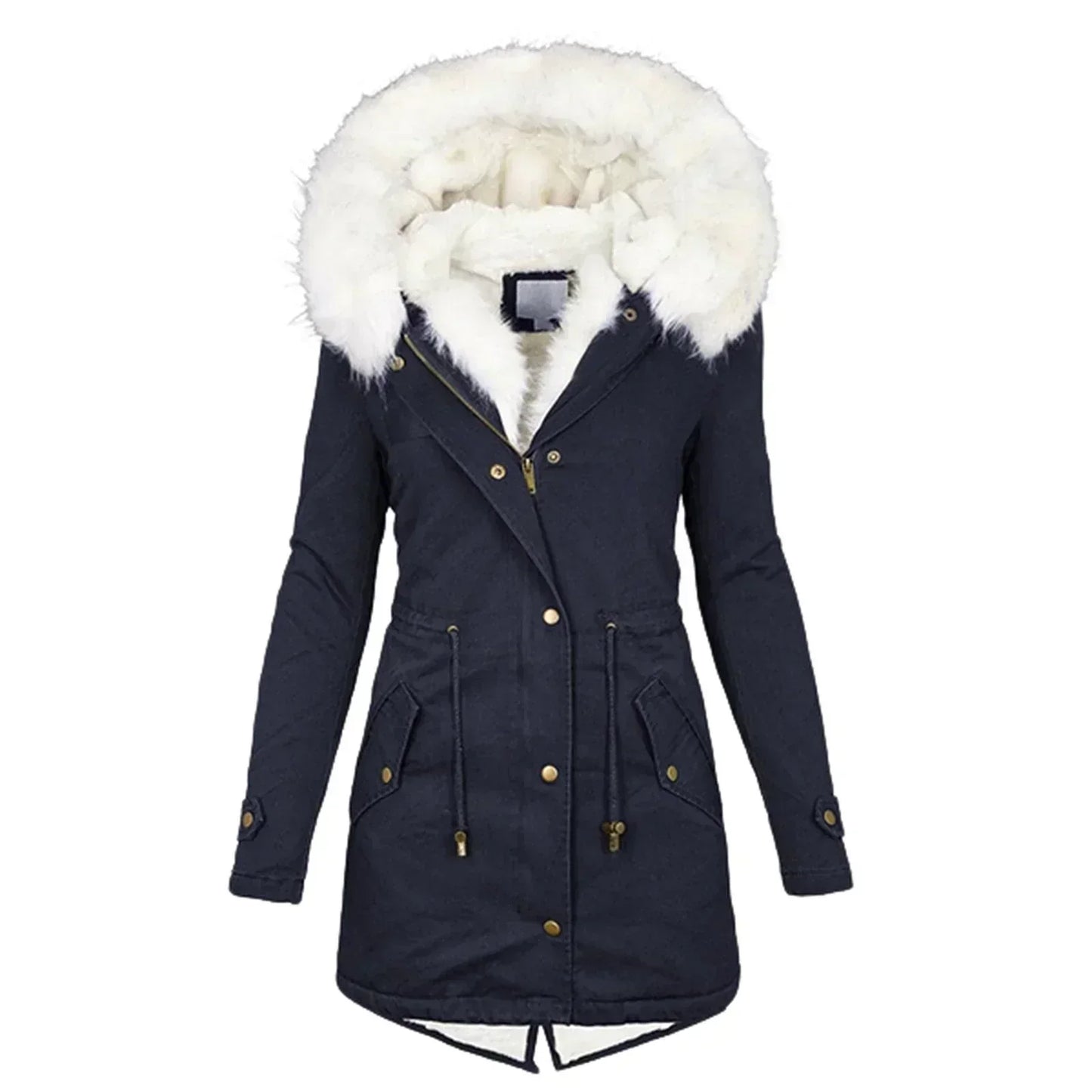 Damen Wintermantel Regular Fit Kapuze Tailliert Warm Gefüttert Winddicht Elegant Freizeit Outdoor