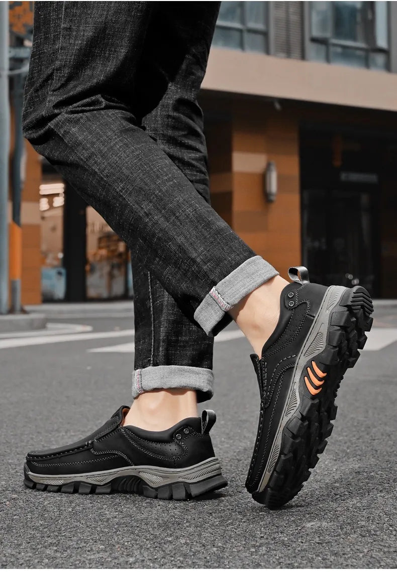Herren Wanderschuhe Leder orthopädisch rutschfest stoßdämpfend breite Zehenbox Memory Foam Outdoor