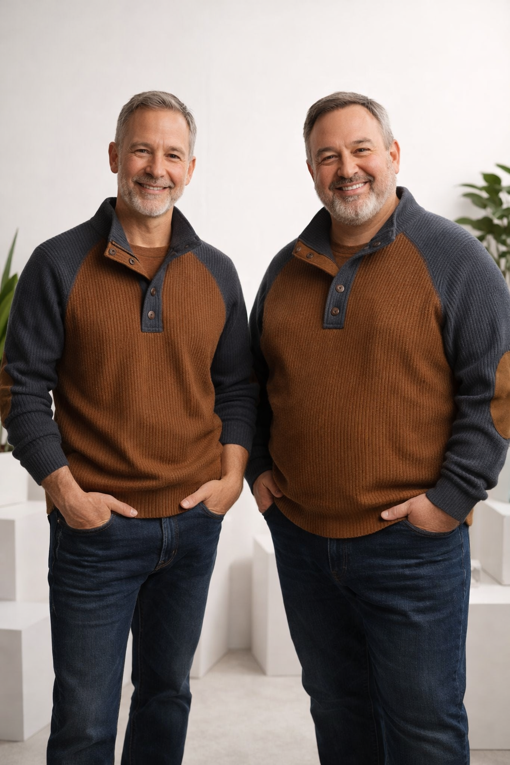 Herren Strickpullover Stehkragen Langarm Kontrast Patches bequem